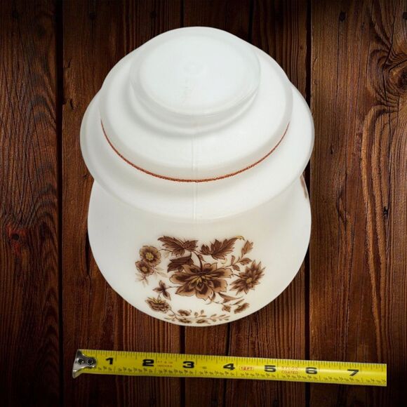 Pair Vintage Kichler Frosted Glass Lamp Shades Brown Floral Ceiling Covers - Picture 6 of 8